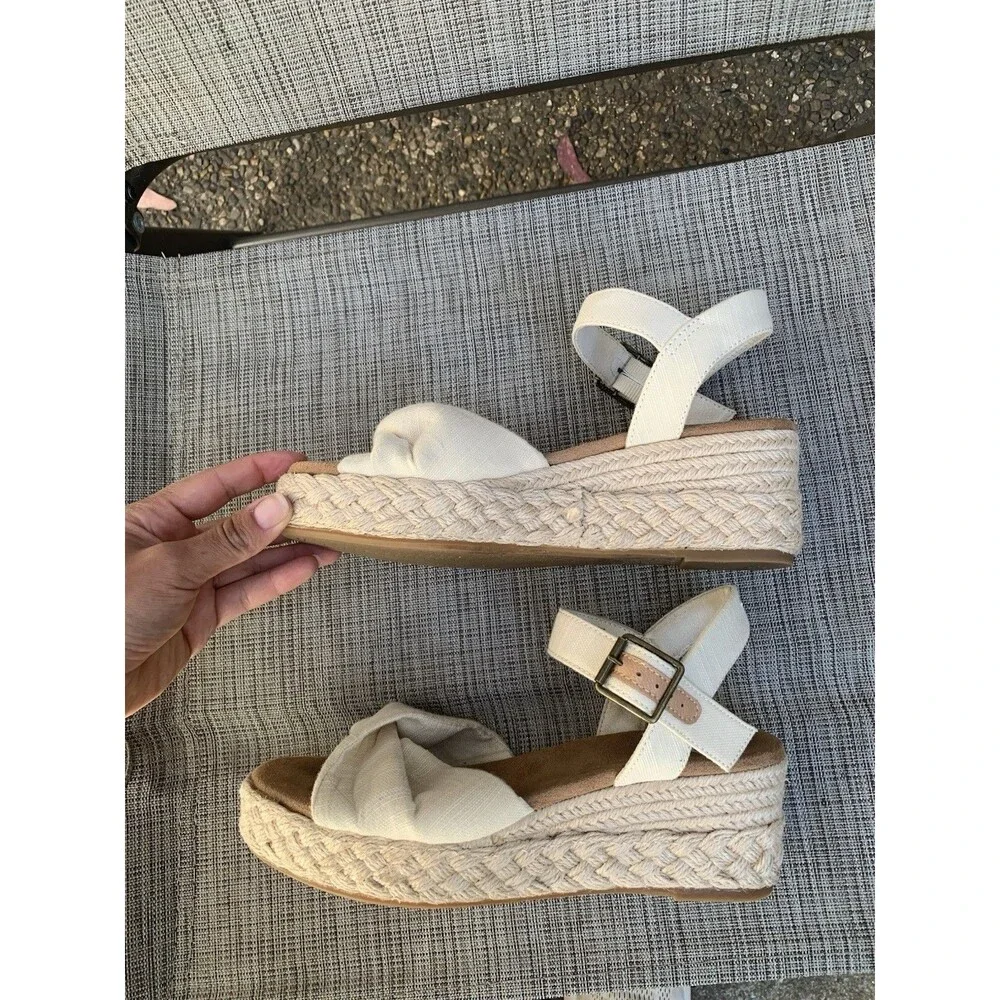 TOMS Women Kinsley Platform Wedge Espadrille Sandals Ankle Strap Twist Front 6.5